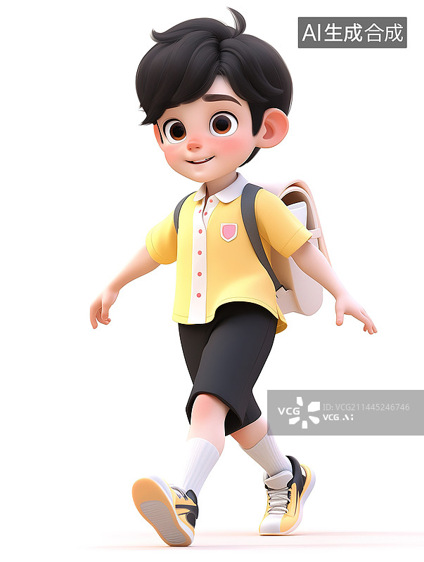 【AI数字艺术】背着书包的可爱男生3d插画图片素材