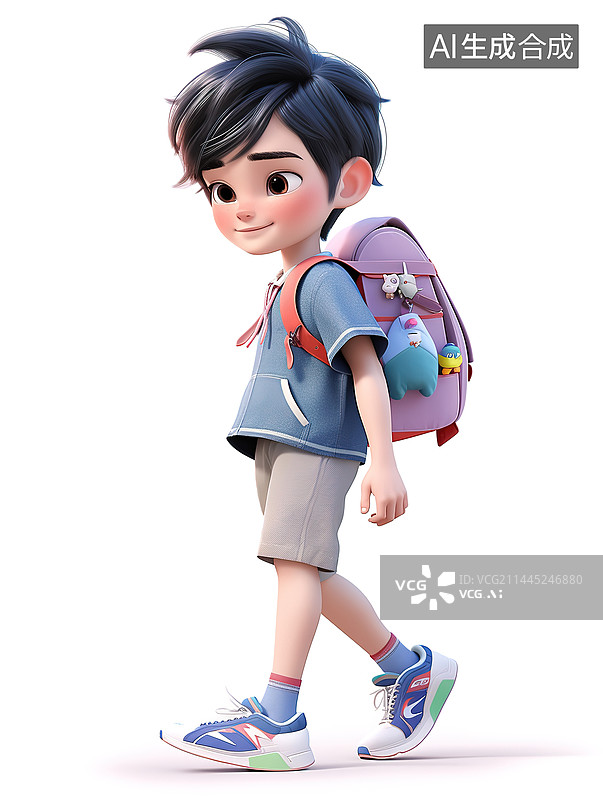 【AI数字艺术】背着书包的男生3d插画图片素材