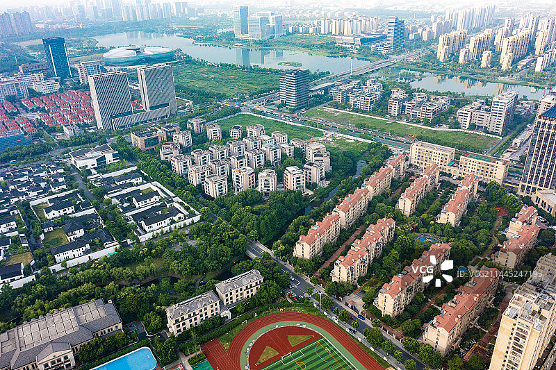 航拍浙江嘉兴市城市风光图片素材