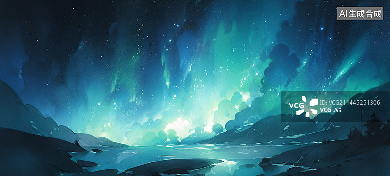 【AI数字艺术】美丽壮观北极光在极地天空唯美大场景插图图片素材