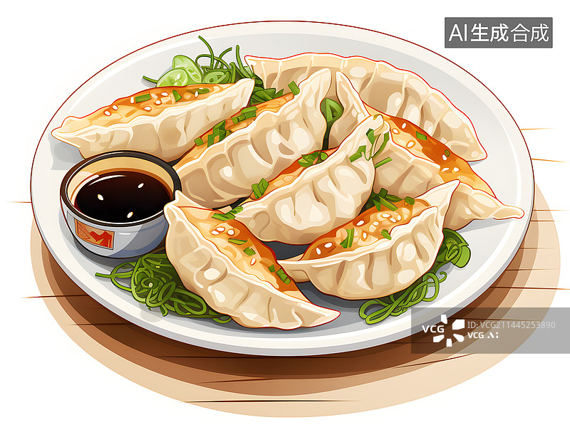 【AI数字艺术】AIGC:煎饺子 蘸料 传统食物 美食图片素材