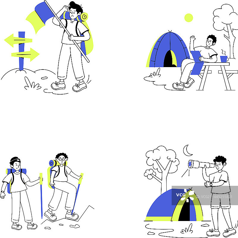 露营主题线条元素合集图片素材