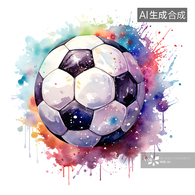 【AI数字艺术】AIGC:足球 水彩 插画 元素图片素材