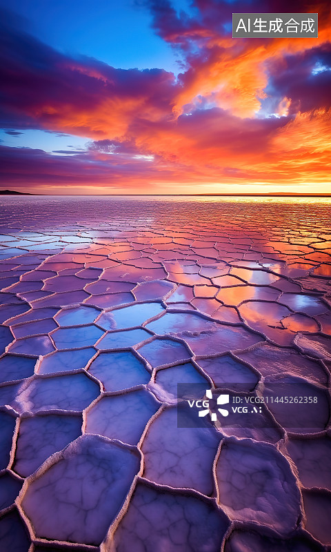 【AI数字艺术】盐湖日落图片素材
