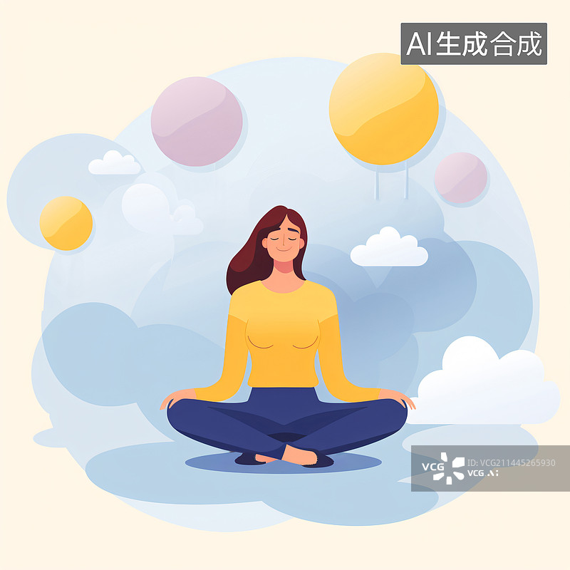 【AI数字艺术】保持乐观积极的心理健康治愈的插画图片素材