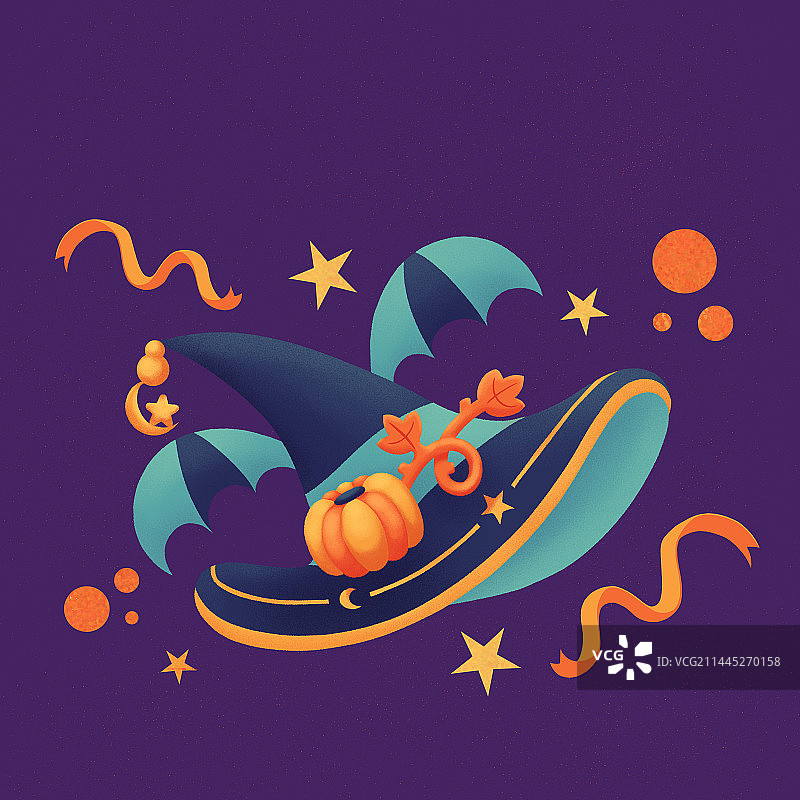 万圣节噪点风南瓜巫师帽图片素材