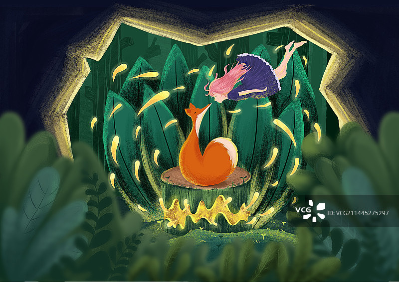 相遇在萤火虫的见证下图片素材