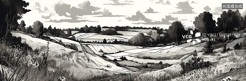 【AI数字艺术】自然风景素描插画图片素材