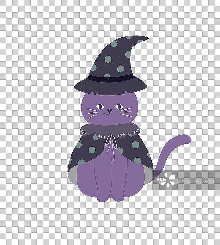 小猫咪巫婆万圣节元素插画图片素材