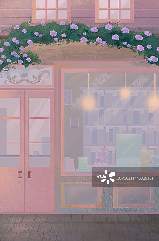 街道上，一个摆满书的书店橱窗图片素材