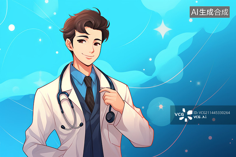 【AI数字艺术】卡通医生形象插画背景图图片素材