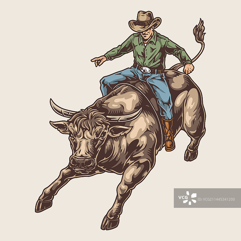 复古风牛仔竞技比赛彩色贴纸图片素材