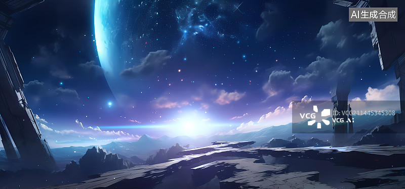 【AI数字艺术】夜幕下白雪皑皑的群山景色图片素材