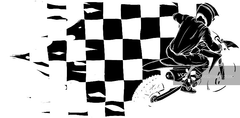 带赛车旗的摩托车越野赛黑色剪影图片素材