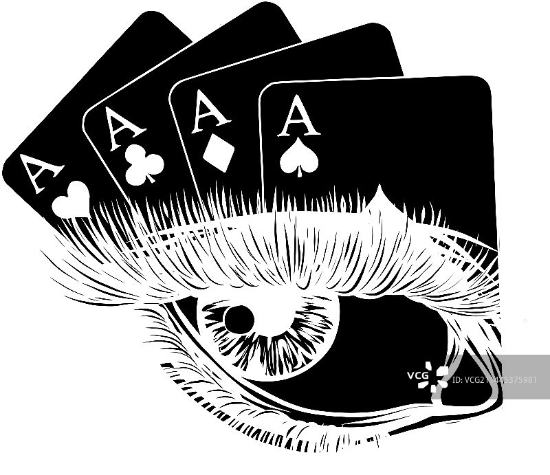 拿着扑克牌的女人眼睛黑色轮廓图片素材