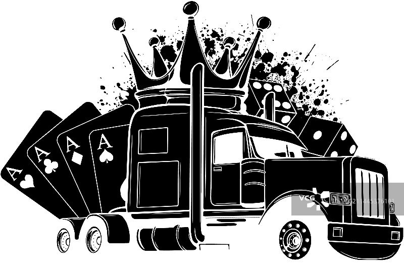 带皇冠的半挂卡车黑色剪影图片素材