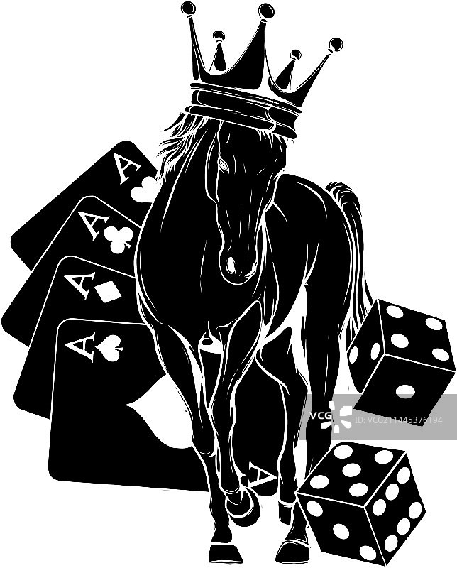 带皇冠和赌场的马的黑色轮廓图片素材