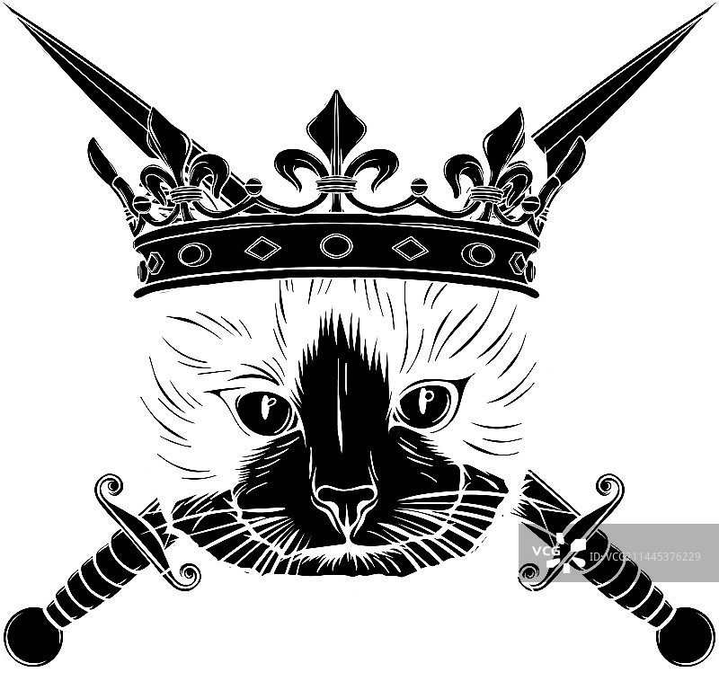 皇冠持刀猫咪黑色剪影图片素材