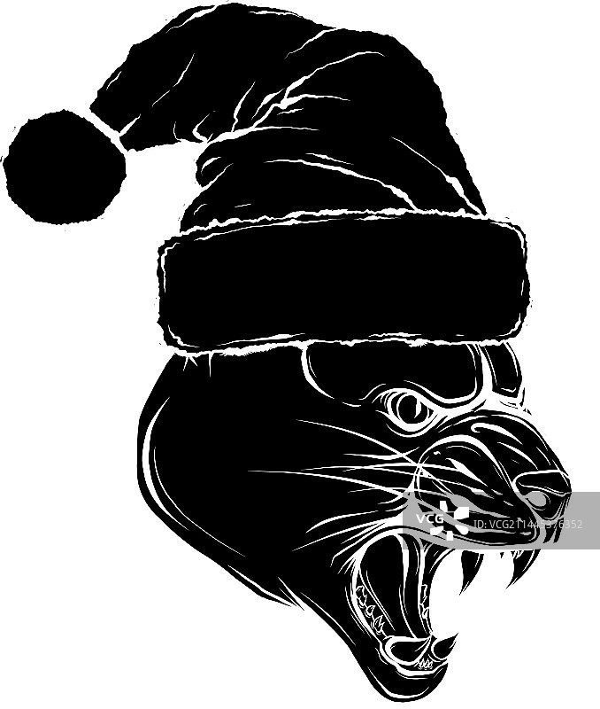 戴圣诞老人帽的美洲狮黑色剪影图片素材