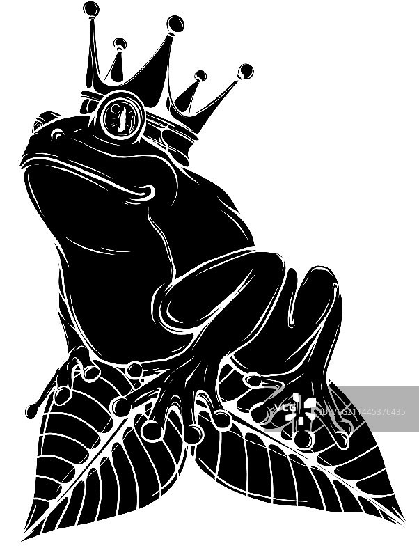 戴着皇冠的树叶青蛙黑色剪影图片素材