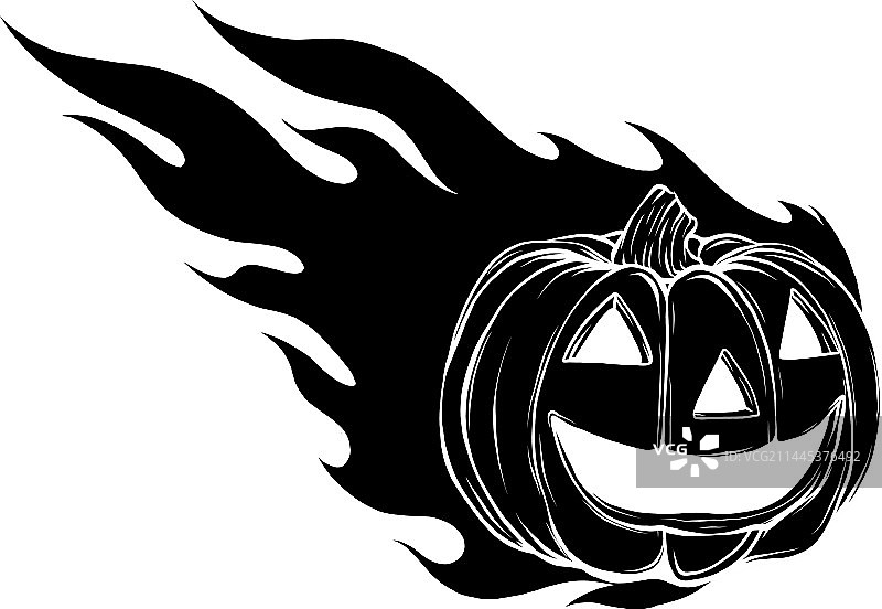 带火焰的万圣节南瓜黑色轮廓图片素材