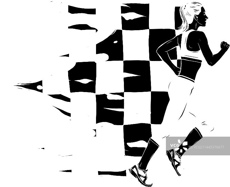 白色背景上的跑步女人黑色剪影图片素材