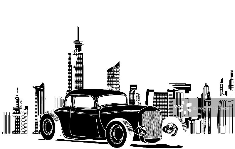 城市中改装车黑色轮廓剪影图片素材