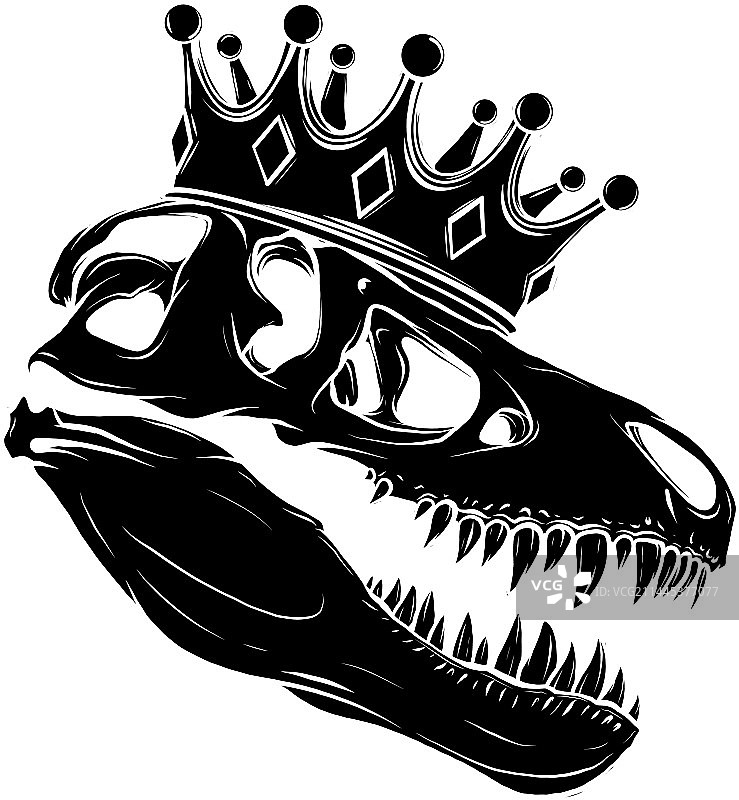 戴皇冠的霸王龙黑色轮廓剪影图片素材
