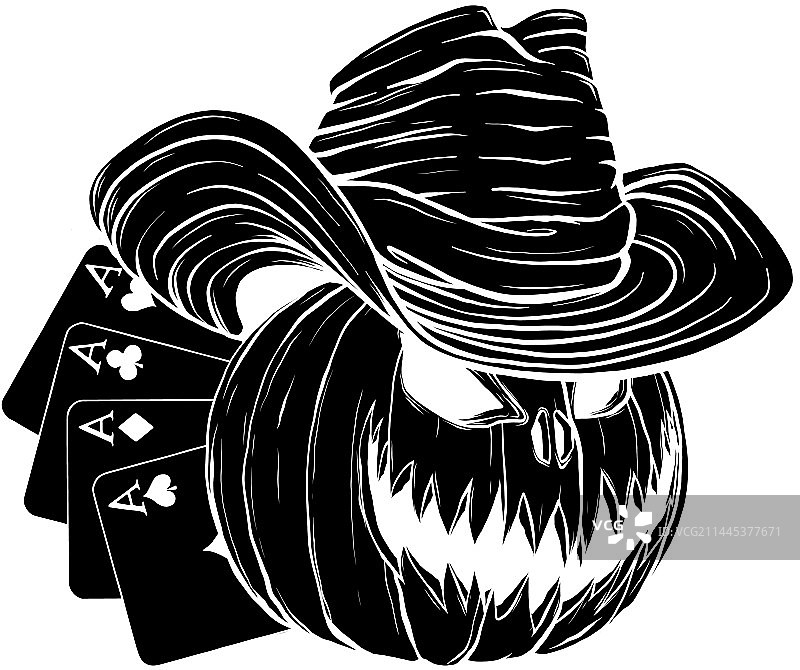 万圣节南瓜牛仔帽黑色剪影图片素材