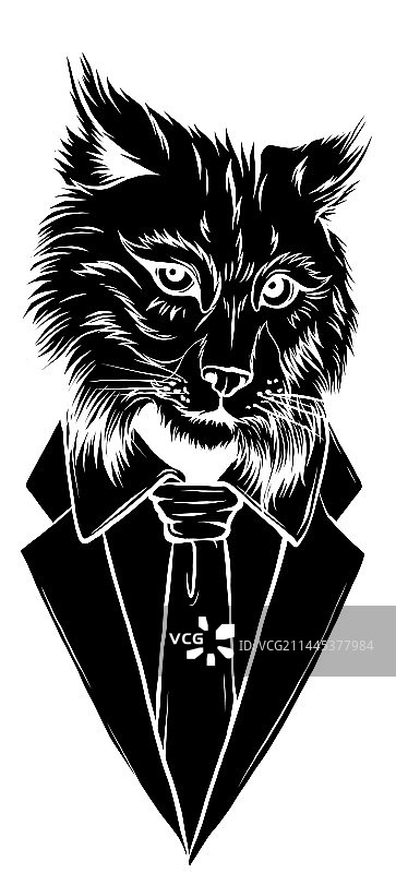 白色西装山猫黑色剪影图片素材