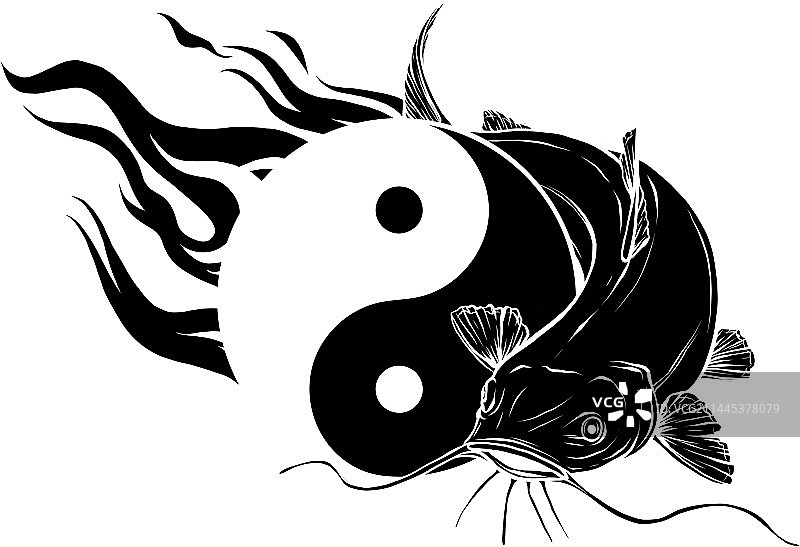 阴阳鲶鱼黑色剪影图片素材