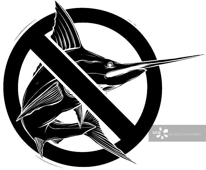白色背景上的旗鱼黑色剪影图片素材