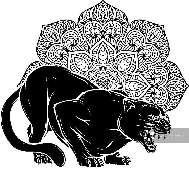 带曼陀罗的黑豹黑色轮廓图片素材