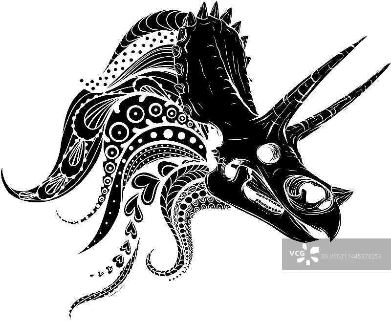 三角龙骨骼曼陀罗黑色剪影图片素材