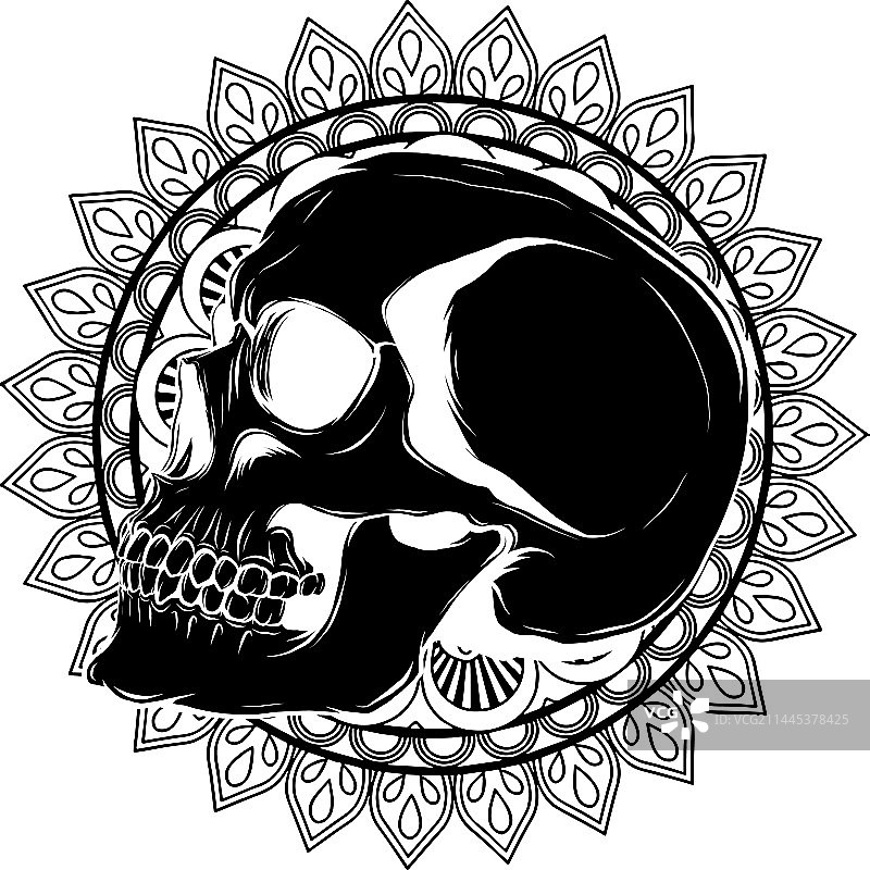 曼陀罗骷髅黑色剪影图片素材
