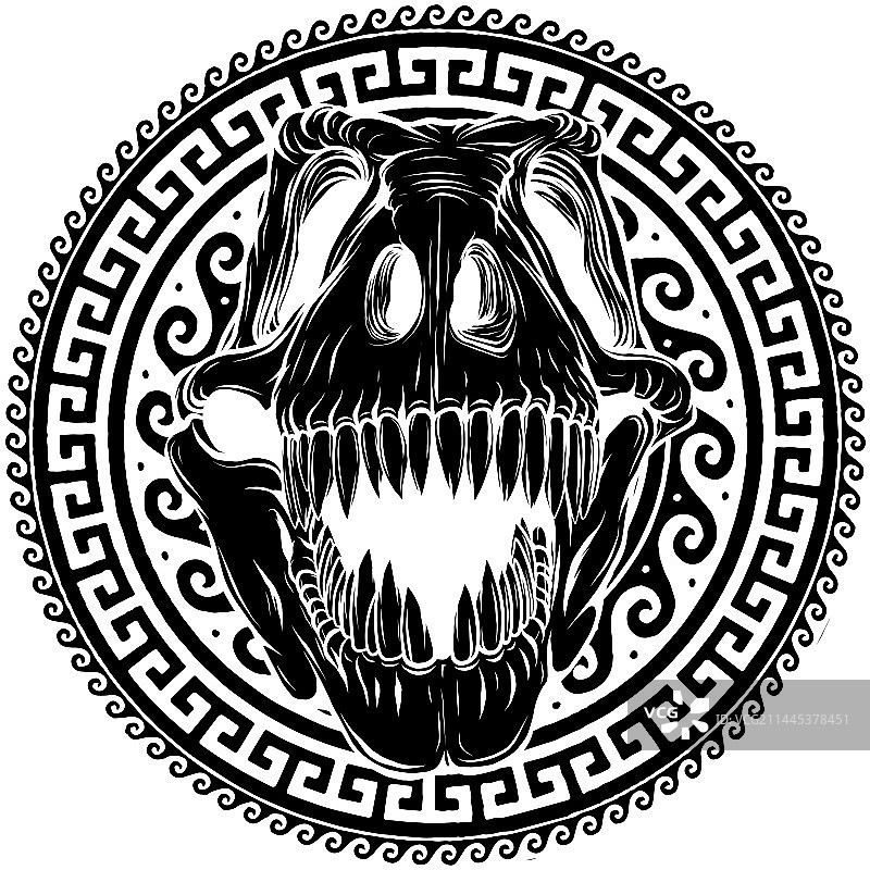 带装饰品的霸王龙骨骼黑色轮廓剪影图片素材