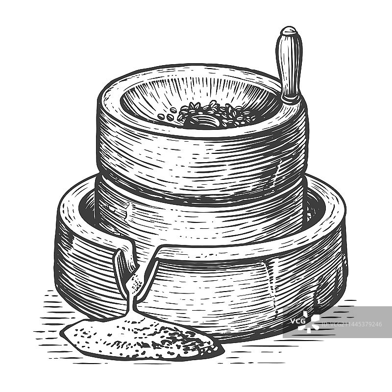 手绘旧石磨草图图片素材