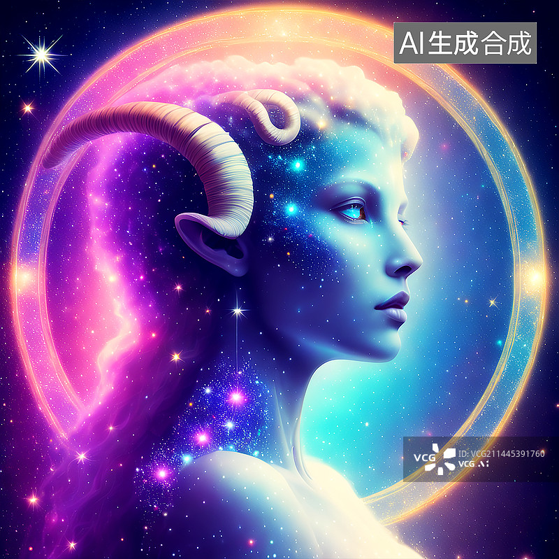 【AI数字艺术】未来银河星系炫彩复古风十二星座图片素材