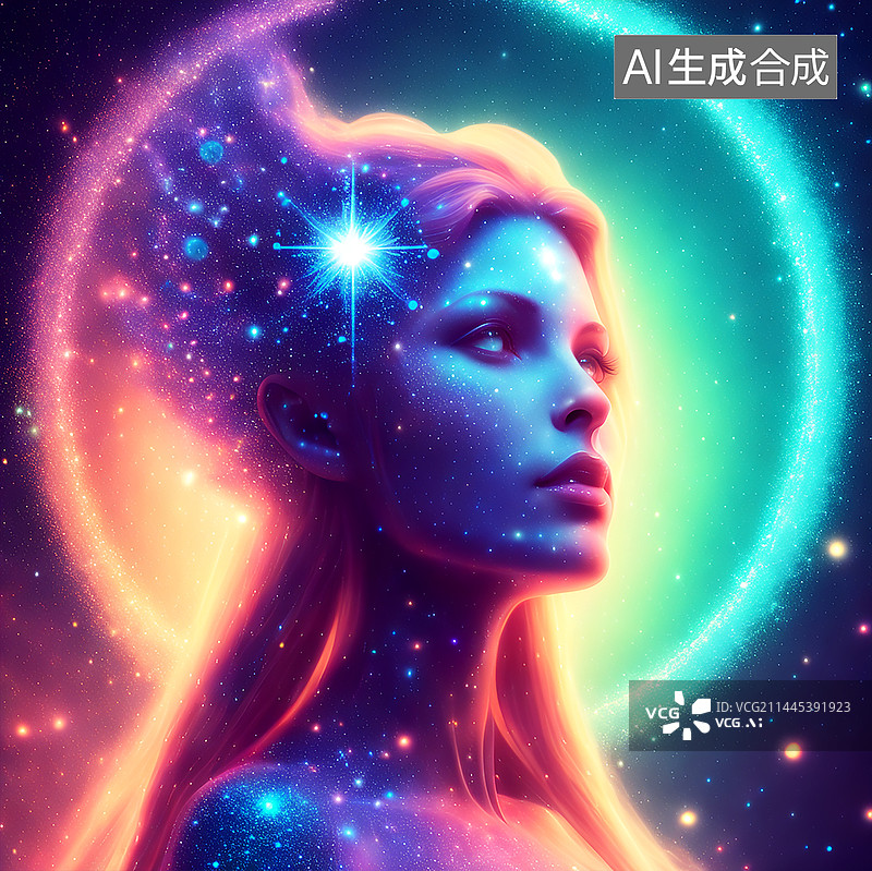 【AI数字艺术】未来银河星系炫彩复古风十二星座图片素材