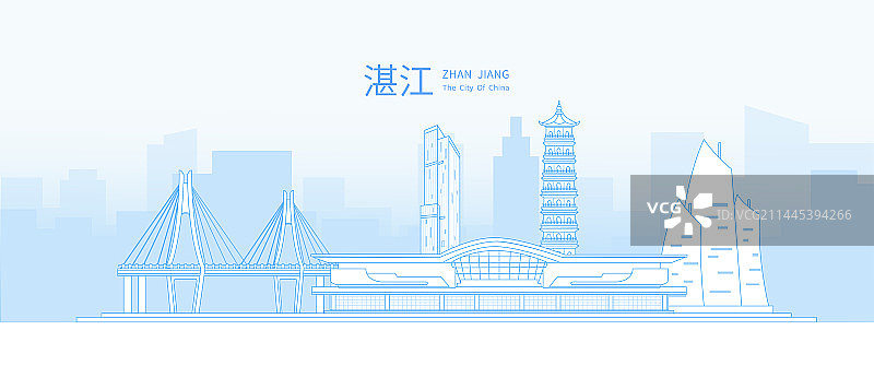 湛江淡雅渐变简约线条地标旅游矢量城市图片素材