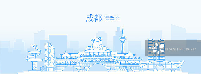成都淡雅渐变简约线条地标旅游矢量城市图片素材