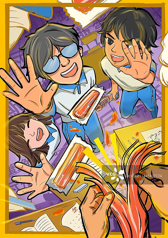 朋友开心争抢零食图片素材