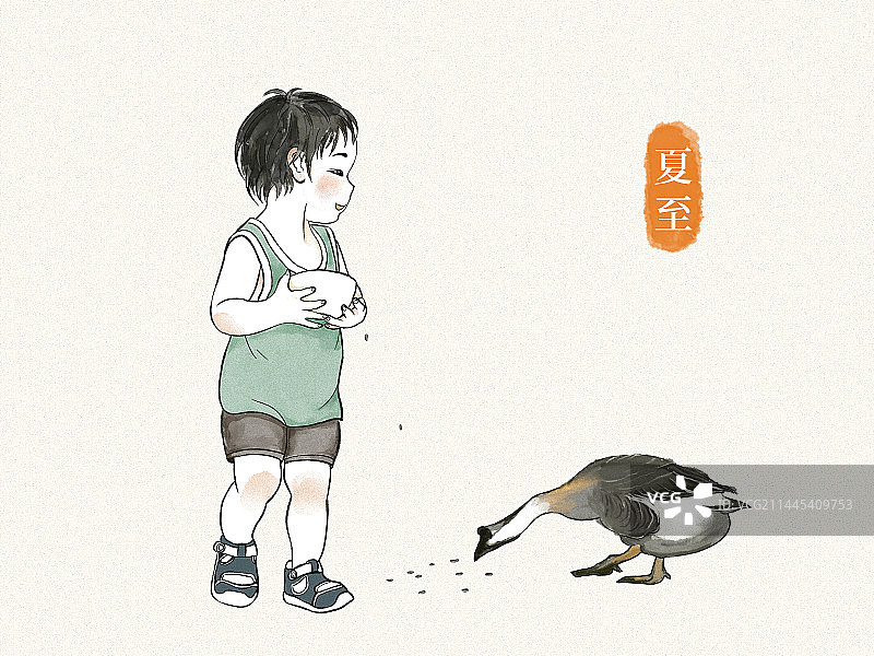 宝宝吃饭大鹅吃食水墨元素图片素材