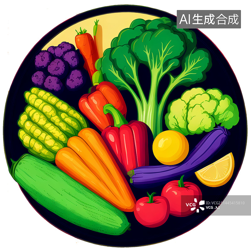 【AI数字艺术】夏日新鲜水果蔬菜扁平插画图片素材