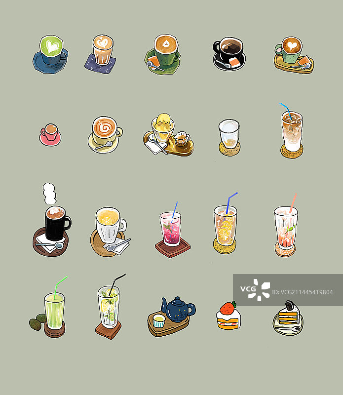 咖啡店饮品元素手绘插画图片素材