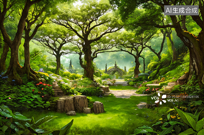 【AI数字艺术】唯美清新绿色森林图片素材