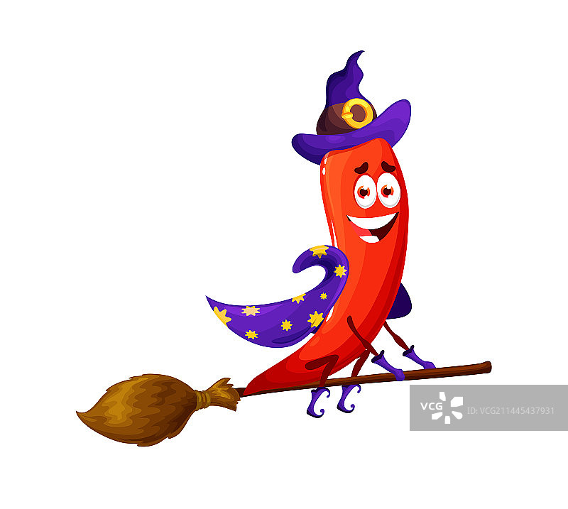 卡通万圣节辣椒女巫骑扫帚图片素材