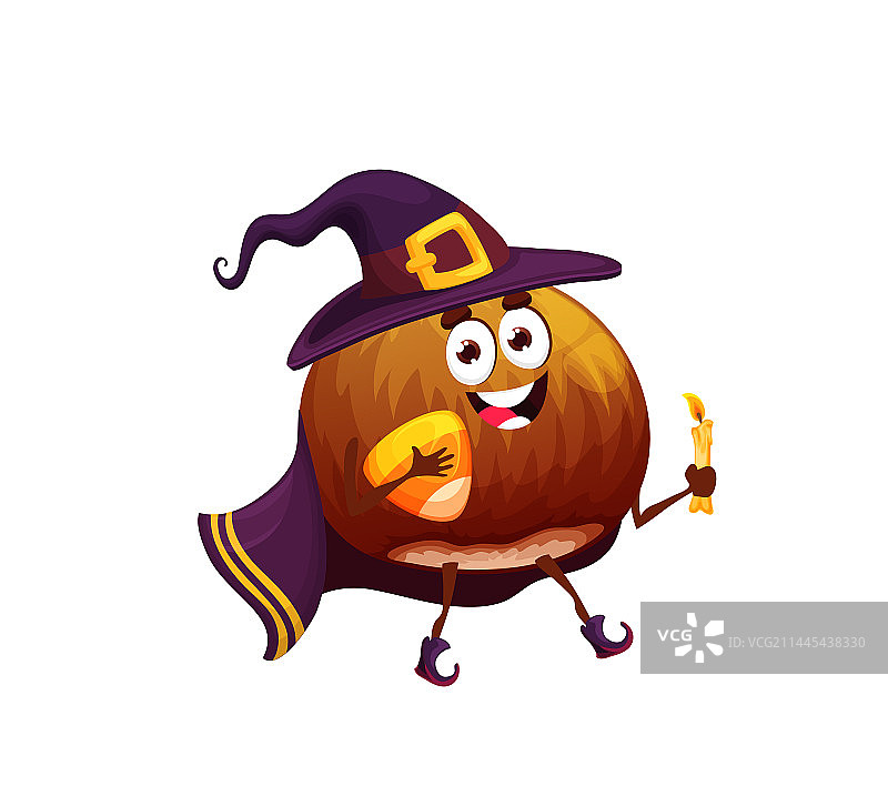 卡通万圣节榛子巫师拿糖果图片素材