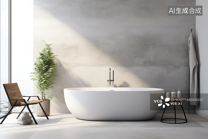 【AI数字艺术】现代浴室设计，墙面地板混凝土，3D渲染图片素材
