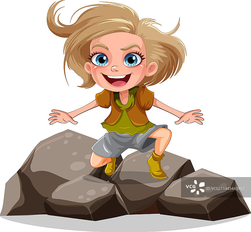 站在岩石上的女孩图片素材